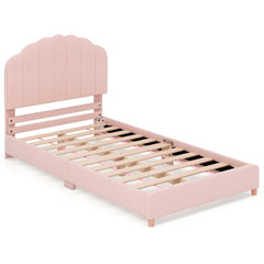 Twin Bed Frame with Height-Adjustable Headboard and Sturdy Wooden Slats