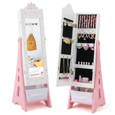 Kids Jewelry Cabinet with Full-Length Mirror and Foldable Drawer