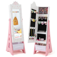 Kids Jewelry Cabinet with Full-Length Mirror and Foldable Drawer