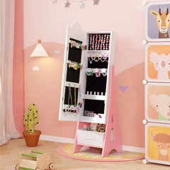 Kids Jewelry Cabinet with Full-Length Mirror and Foldable Drawer