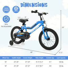 16/18 Inch Kids Bike LED Lighted Adjustable with Training Wheels for 4-8 Years Old Kids