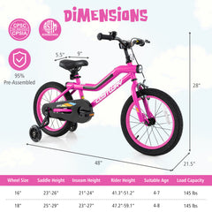 16/18 Inch LED Lighted Kids Bike with Training Wheels and Headlight for Ages 4-8 Years