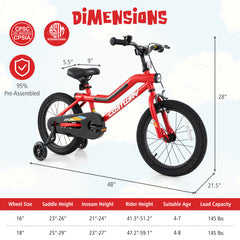 16/18 Inch Kids Bike with LED Lights Adjustable Carbon Steel Bicycle for 4-8 Years Old