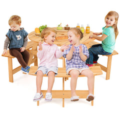 Kids Outdoor Wooden Picnic Table and Bench Set with Umbrella Hole