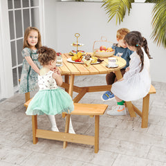 Kids Outdoor Wooden Picnic Table and Bench Set with Umbrella Hole