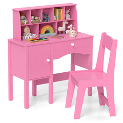 Kids Study Desk and Chair Set with Chair Hutch and Storage Cabinet for 3+ Years Old