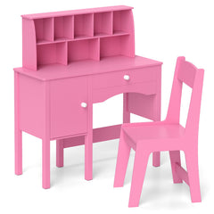 Kids Study Desk and Chair Set with Chair Hutch and Storage Cabinet for 3+ Years Old