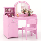 Kids Vanity Table and Chair Set with Shelves Drawer and Cabinet