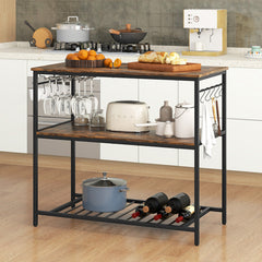 3 Shelves Kitchen Island Industrial Prep Table with Bottom Wine Rack