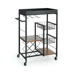 Kitchen Island Cart on Wheels with Removable Top and Wine Rack