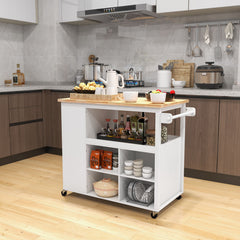 Kitchen Island Trolley Cart on Wheels with Storage Open Shelves and Drawer