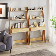 Ladder Shelf Desk with Pull-out Drawer and Anti-Toppling Device