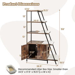 Large Cat Litter Box Enclosure with Storage and Ladder Shelf