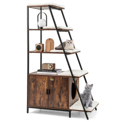 Large Cat Litter Box Enclosure with Storage and Ladder Shelf
