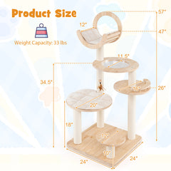 4-in-1 Large Wooden Cat Tower with Space Capsule Nest for Indoor Cats