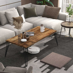 43.5 Inch Wooden Rectangular Coffee Table with Metal Legs