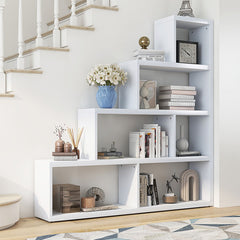 L Shaped Freestanding Ladder Corner Bookshelf with 6 Cubes