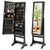 Lockable Freestanding Jewelry Cabinet Armoire with Full-Length Mirror and Lights