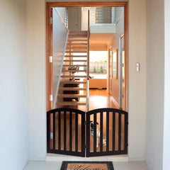 24 Inch 2 Panel Configurable Folding Free Standing Wooden Pet Safety Fence with Arched Top