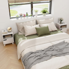 Mid Century Modern Bedside Table with Storage Drawer and Open Shelf