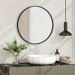 24 Inch Black Circle Bathroom Mirror with Explosion-proof Film