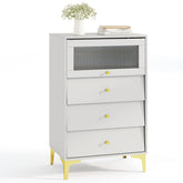 Modern Storage Cabinet with Flip Up Fluted Glass Door and Pull-out Drawers