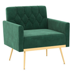 Modern Velvet Accent Chair with Button Tufted Back Golden Metal Legs and Adjustable Foot Pads