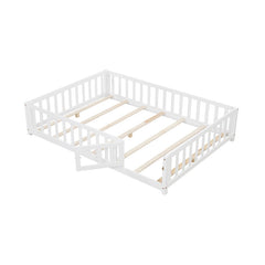 Montessori Bed Frame with Full-length Guardrails Safety Door and Latch