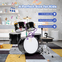 16 Inch 5 Pieces Complete Kids Junior Drum Set Children Beginner Kit