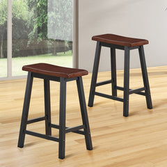 24 Inch Set of 2 Wood Counter Backless Height Saddle Stools for Kitchen and Pub
