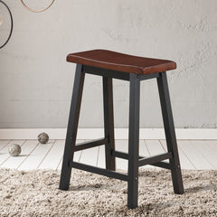 24 Inch Set of 2 Wood Counter Backless Height Saddle Stools for Kitchen and Pub