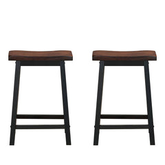 24 Inch Set of 2 Wood Counter Backless Height Saddle Stools for Kitchen and Pub