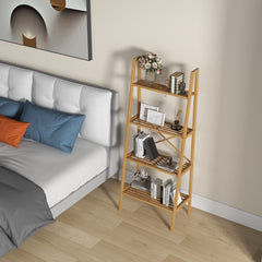 58 Inch 4-Tier Bamboo Ladder Bookshelf