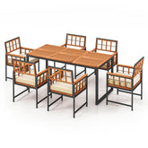 7 Pieces Patio Acacia Wood Dining Set with Soft Cushions and Umbrella Hole