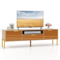 Mirrored TV Stand for TV up to 65 Inch with Spacious Tabletop and 2 Storage Cabinets