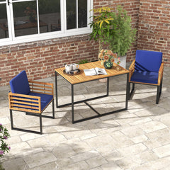 3 Pieces Outdoor Dining Set with 2 Acacia Wood Armchairs and Dining Table