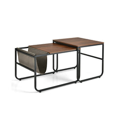Set of 2 Nesting Coffee Tables with Side Pocket for Living Room Bedroom