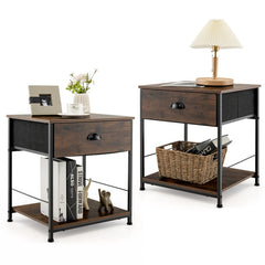 2 Tiers Nightstand with Open Storage Shelf for Living Room Bedroom