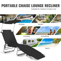 5-Position Adjustable Outdoor Recliner Chair with Canopy Shade
