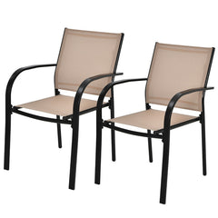 Set of 2 Patio Stackable Dining Chairs with Armrests Garden Deck