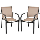 Set of 2 Patio Stackable Dining Chairs with Armrests Garden Deck