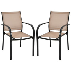Set of 2 Patio Stackable Dining Chairs with Armrests Garden Deck