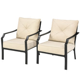 2 Pieces Patio Dining Set with Padded Cushions Armrest and Steel Frame