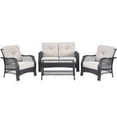 4 Pieces Patio Wicker Furniture Set with Coffee Table and Cushions