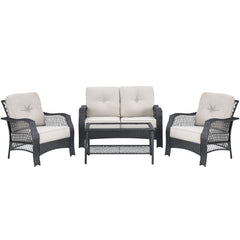 4 Pieces Patio Wicker Furniture Set with Coffee Table and Cushions
