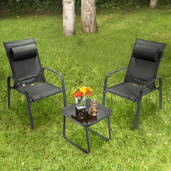 3 Pieces Stackable Patio Bistro Conversation Set with Adjustable Backrest