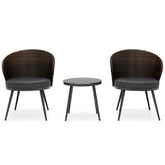 3 Pieces Patio Rattan Bistro Set with 2 Seat Cushions and Tempered Glass Tabletop