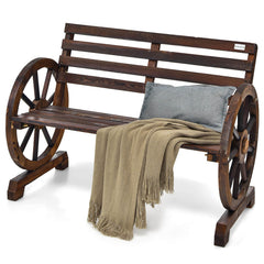 2-Person Outdoor Wooden Wagon Wheel Garden Bench