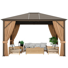 12 x10 Feet Outdoor Hardtop Gazebo with Galvanized Steel Top and Netting
