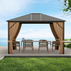 12 x10 Feet Outdoor Hardtop Gazebo with Galvanized Steel Top and Netting